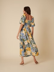 Nobodys Child Cream Demi Panelled Waist Elena Blooms Midi Dresss - Image 3 of 5