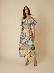 Nobodys Child Cream Demi Panelled Waist Elena Blooms Midi Dresss - Image 4 of 5