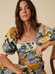 Nobodys Child Cream Demi Panelled Waist Elena Blooms Midi Dresss - Image 5 of 5