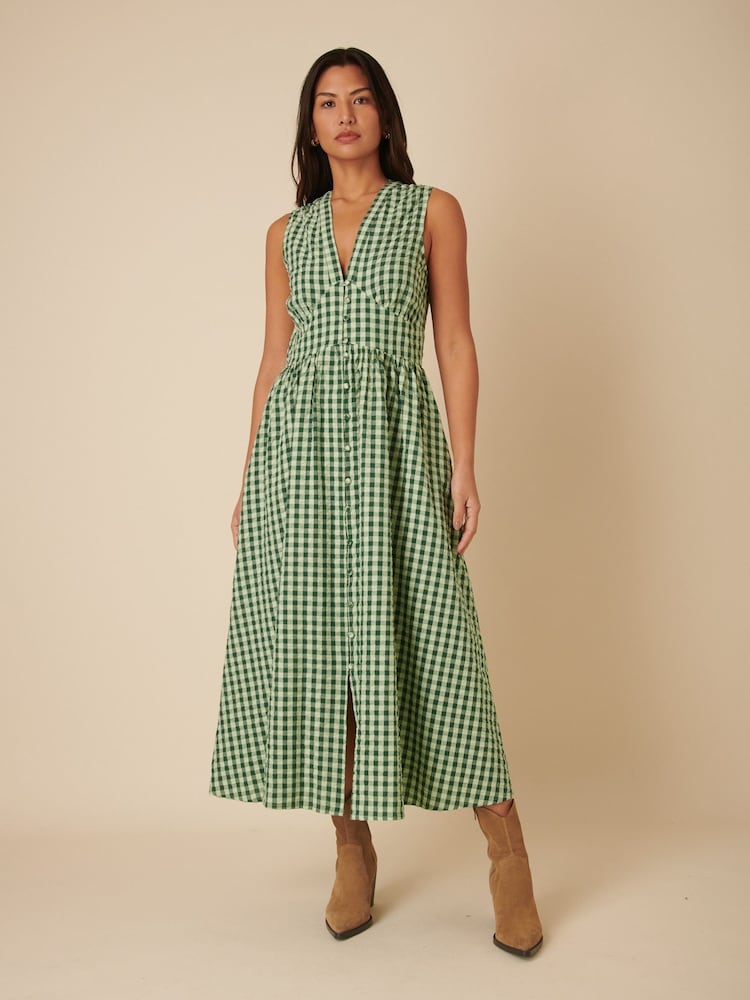 Nobodys Child Green Starlight Gingham Sleeveless Midaxi Dress - Image 1 of 5