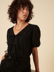 Nobodys Child Black Bernadetta Tie Front detail Blouse - Image 1 of 5