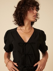 Nobodys Child Black Bernadetta Tie Front detail Blouse - Image 4 of 5