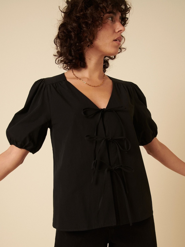 Nobodys Child Black Bernadetta Tie Front detail Blouse - Image 5 of 5