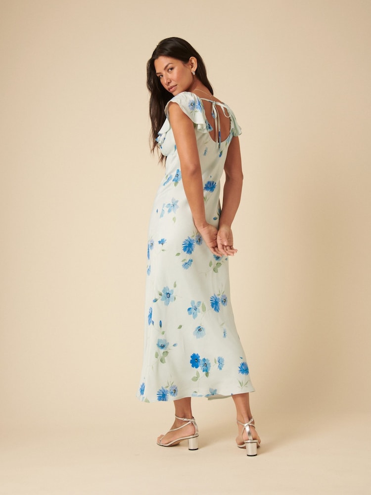 Nobodys Child Blue Abelia Floral Ruffled V Neck Midi Dress - Image 2 of 5