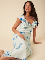 Nobodys Child Blue Abelia Floral Ruffled V Neck Midi Dress - Image 3 of 5