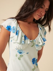 Nobodys Child Blue Abelia Floral Ruffled V Neck Midi Dress - Image 4 of 5