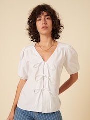 Nobodys Child White Bernadetta Tie Front Detail 100% Cotton Blouse - Image 1 of 4