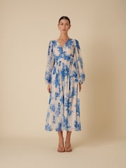 Nobodys Child White And Blue Watercolour Floral Anya Midi Dress - Image 3 of 4