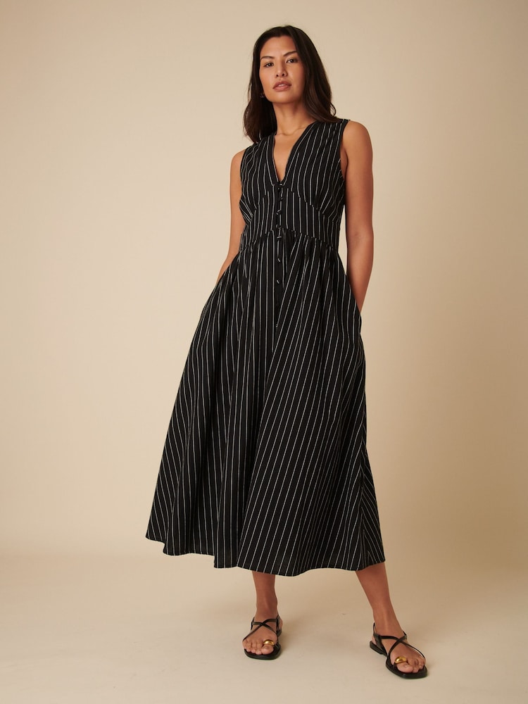 Nobodys Child Black Sleeveless Starlight Ticking Stripe Midaxi Dress - Image 1 of 4