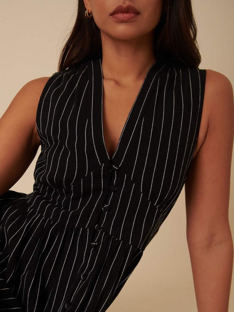 Nobodys Child Black Sleeveless Starlight Ticking Stripe Midaxi Dress - Image 4 of 4