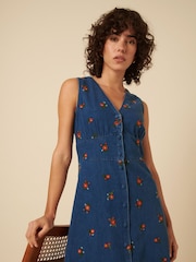 Nobodys Child White Denim Sandra Embroidered Midi Dress - Image 3 of 4