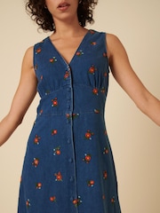 Nobodys Child White Denim Sandra Embroidered Midi Dress - Image 4 of 4
