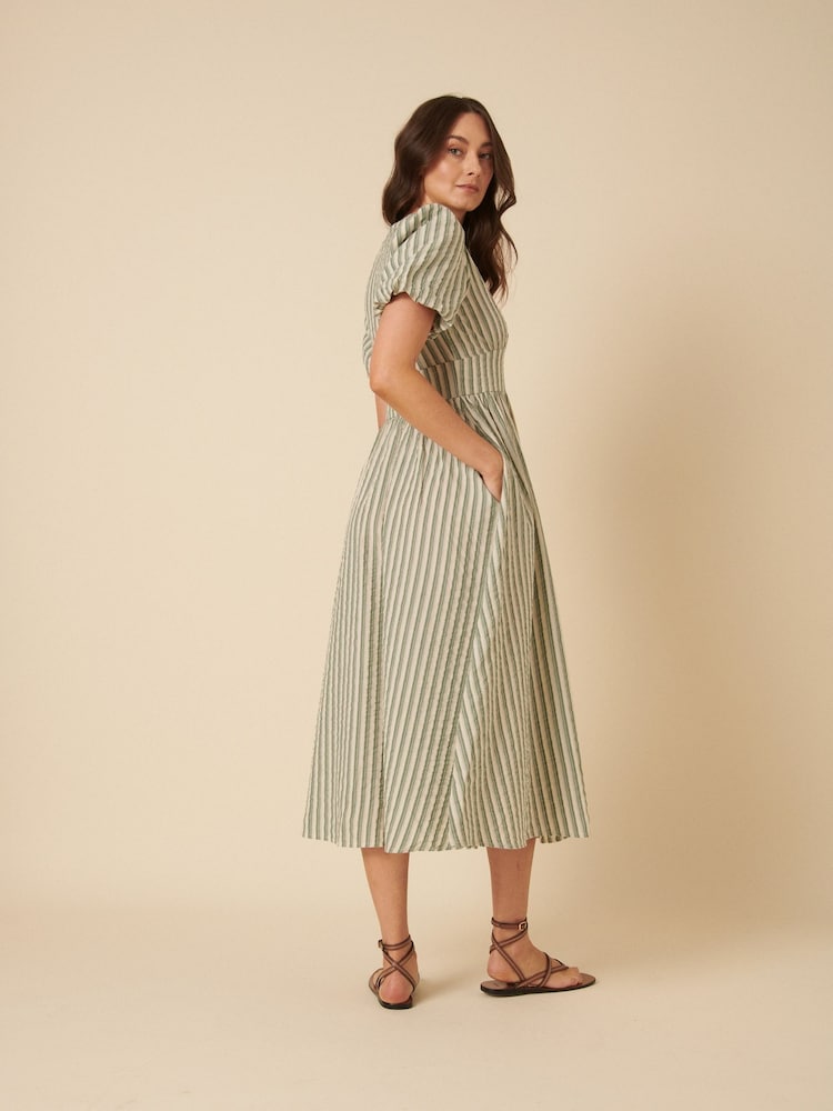 Nobodys Child Green Starlight Seersucker Stripe Midaxi Dress - Image 2 of 4