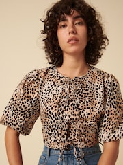 Nobodys Child Animal Bernice Leopard Print Tie Front Top - Image 1 of 5