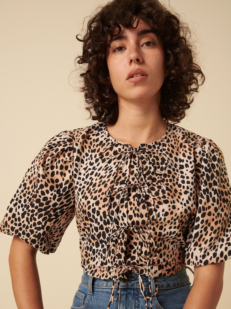 Nobodys Child Animal Bernice Leopard Print Tie Front Top - Image 1 of 5