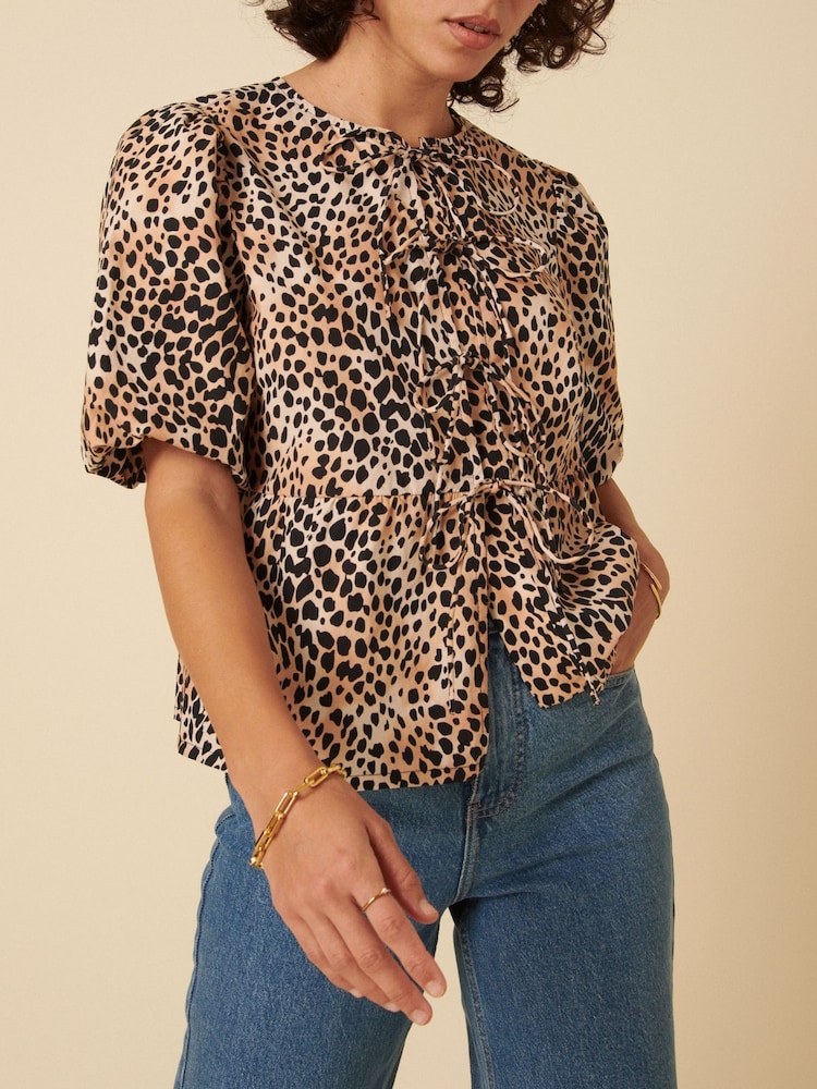 Nobodys Child Animal Bernice Leopard Print Tie Front Top - Image 4 of 5