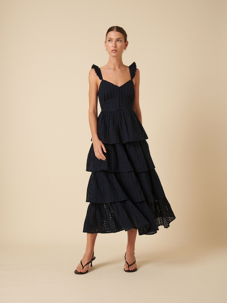 Nobodys Child Black Rhys Tiered Broderie Ruffle Midi Dress - Image 1 of 5