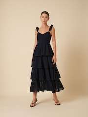 Nobodys Child Black Rhys Tiered Broderie Ruffle Midi Dress - Image 3 of 5