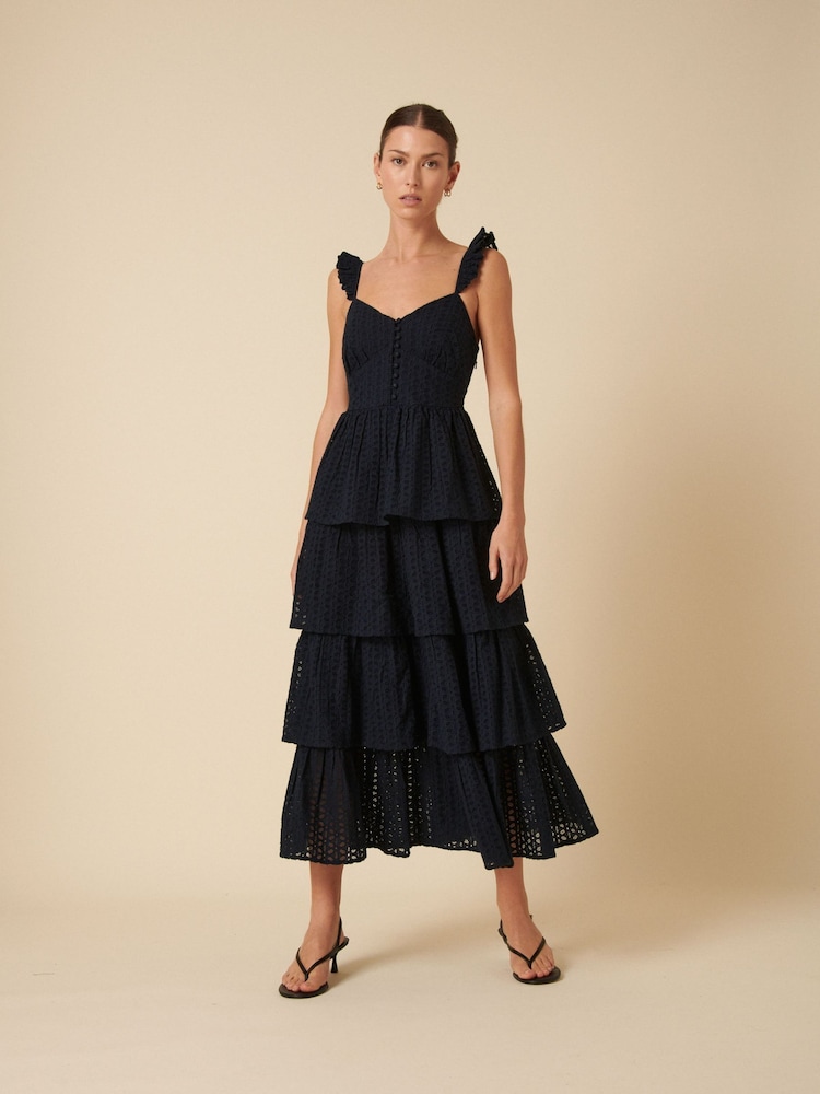 Nobodys Child Black Rhys Tiered Broderie Ruffle Midi Dress - Image 3 of 5