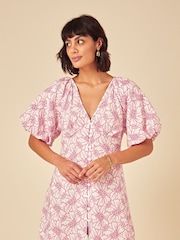 Nobodys Child Pink Floral Puff Sleeve Lennox Mini Dress - Image 1 of 4