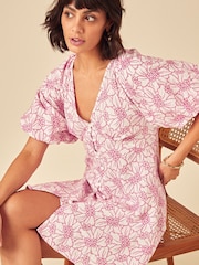 Nobodys Child Pink Floral Puff Sleeve Lennox Mini Dress - Image 2 of 4