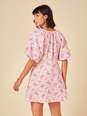 Nobodys Child Pink Floral Puff Sleeve Lennox Mini Dress - Image 4 of 4