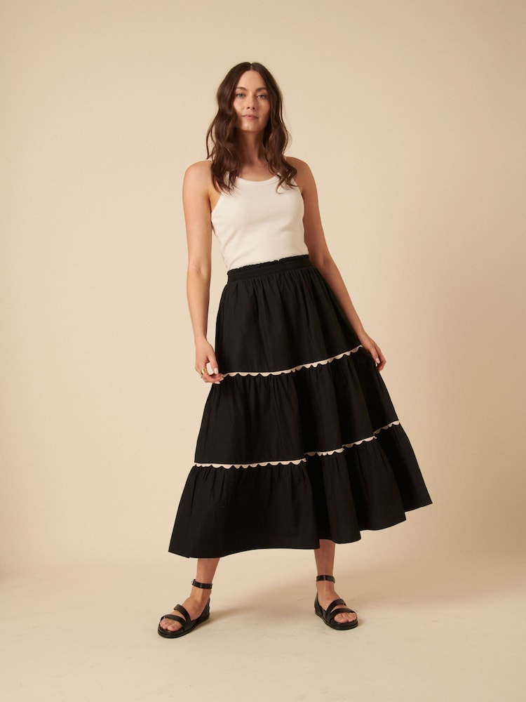Nobodys Child Black opsie Embroidered Tiered Black Midi Skirt - Image 1 of 4