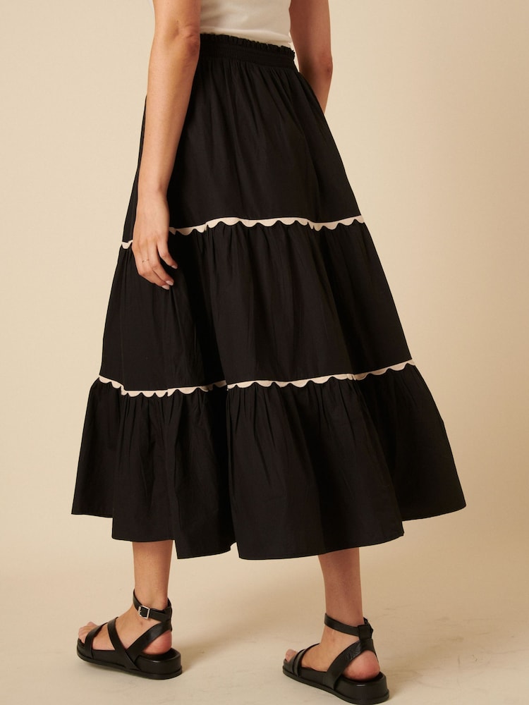 Nobodys Child Black opsie Embroidered Tiered Black Midi Skirt - Image 2 of 4