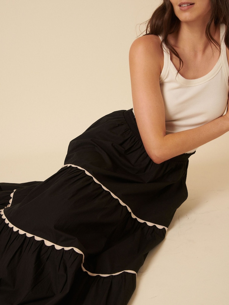 Nobodys Child Black opsie Embroidered Tiered Black Midi Skirt - Image 4 of 4