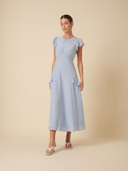 Nobodys Child Blue Seren Open Back Ruffle Detail Midi Dress - Image 4 of 5