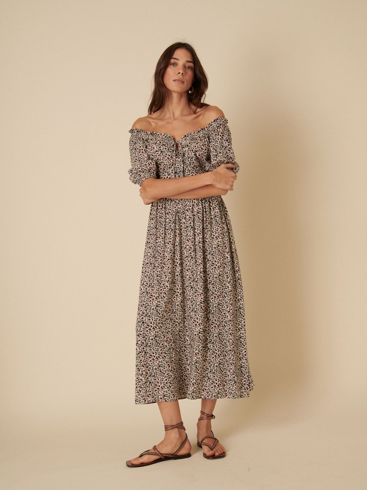 Nobodys Child Cream Geniveve Off The Shoulder Floral Midi Dress - Image 1 of 4