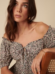 Nobodys Child Cream Geniveve Off The Shoulder Floral Midi Dress - Image 4 of 4