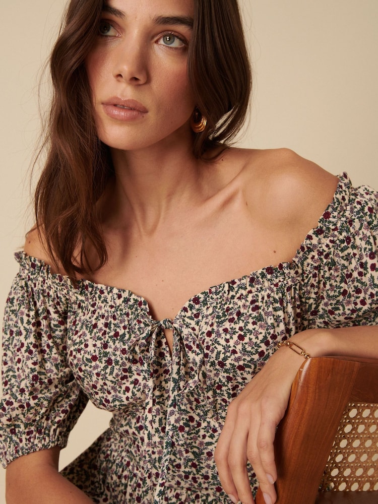 Nobodys Child Cream Geniveve Off The Shoulder Floral Midi Dress - Image 4 of 4
