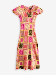 Nobodys Child Orange Layla Patchwork Print Ruffle Sleeve V-Neck Midi Dress - Image 6 of 6