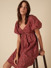 Nobodys Child Red Ditsy Floral Puff Sleeve Joanna Mini Dress - Image 1 of 5