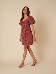 Nobodys Child Red Ditsy Floral Puff Sleeve Joanna Mini Dress - Image 3 of 5