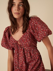 Nobodys Child Red Ditsy Floral Puff Sleeve Joanna Mini Dress - Image 5 of 5