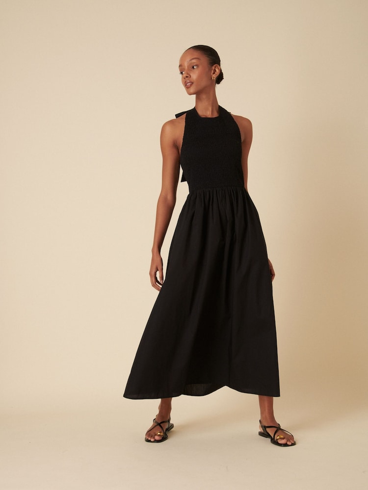 Nobodys Child Black Black Bow Halterneck Shirred Tizzy Midi Dress - Image 1 of 4