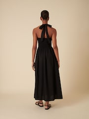 Nobodys Child Black Black Bow Halterneck Shirred Tizzy Midi Dress - Image 3 of 4