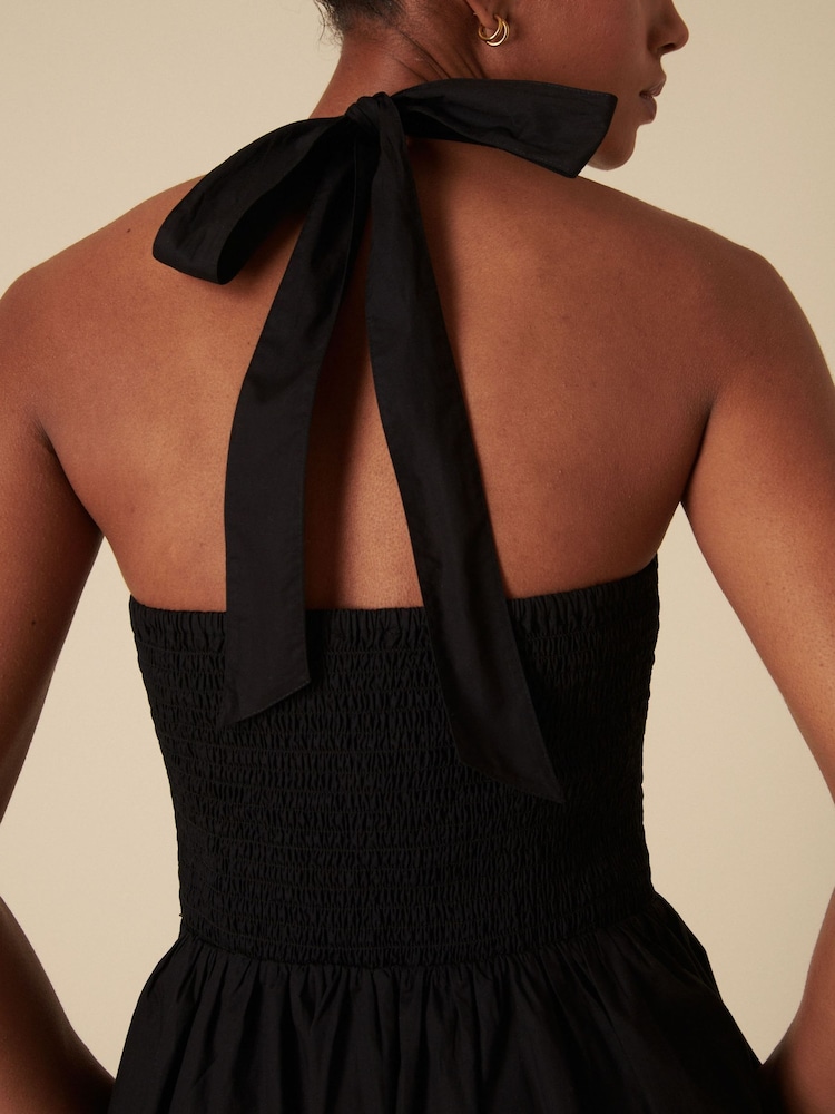 Nobodys Child Black Black Bow Halterneck Shirred Tizzy Midi Dress - Image 4 of 4