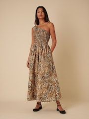 Nobodys Child Brown Georgia Midaxi One Shoulder Hattie Leopard Print Dress - Image 1 of 5