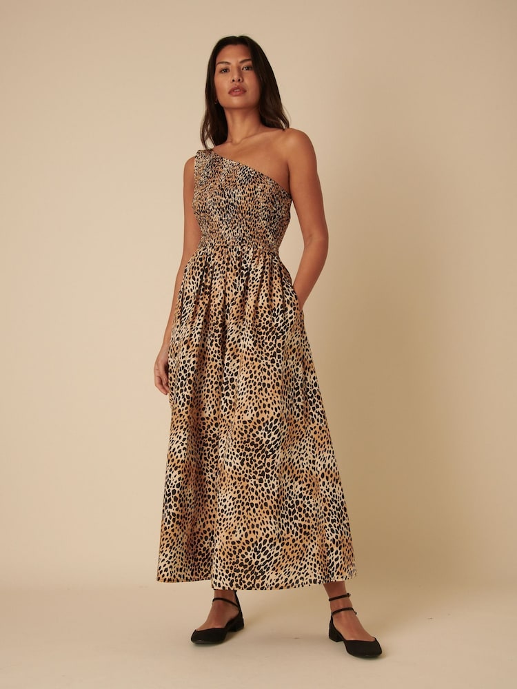 Nobodys Child Brown Georgia Midaxi One Shoulder Hattie Leopard Print Dress - Image 1 of 5