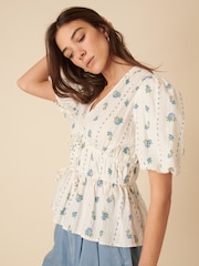 Nobodys Child White Cordelia Floral Print Tie Front Top - Image 4 of 4