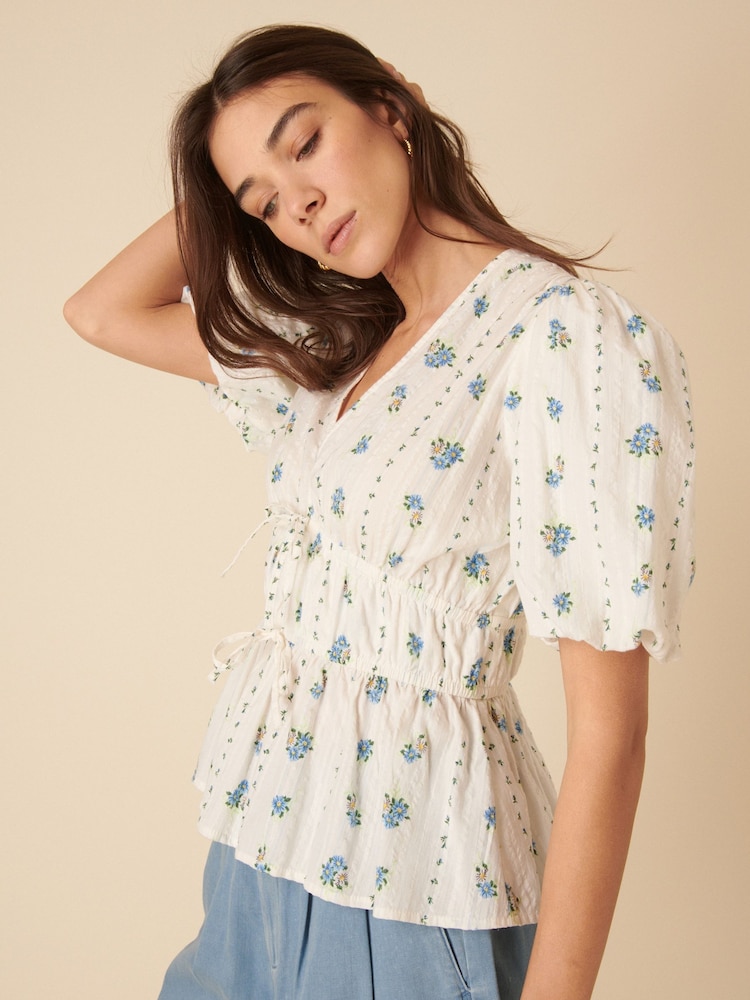 Nobodys Child White Cordelia Floral Print Tie Front Top - Image 4 of 4