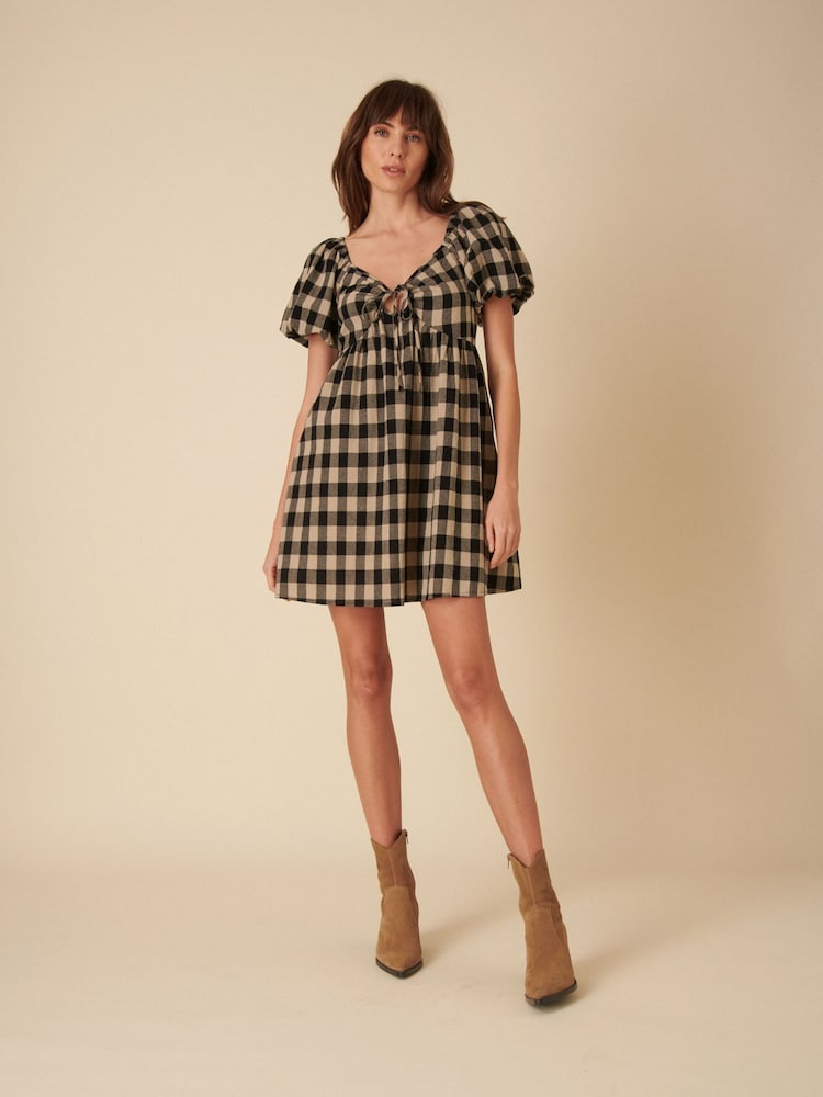 Nobodys Child Black Joanna Large Mono Gingham Mini Dress - Image 1 of 4