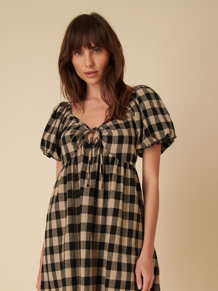 Nobodys Child Black Joanna Large Mono Gingham Mini Dress - Image 2 of 4