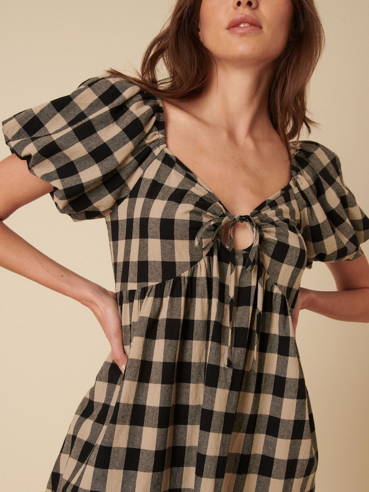 Nobodys Child Black Joanna Large Mono Gingham Mini Dress - Image 4 of 4