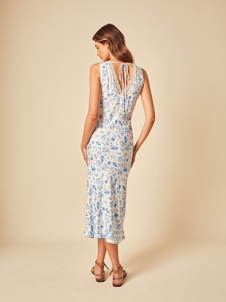 Nobodys Child Blue Erica Shell Print Lace Trim Midi Dress - Image 2 of 4