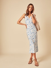 Nobodys Child Blue Erica Shell Print Lace Trim Midi Dress - Image 3 of 4