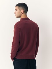 Red Regular Fit Cotton Rich Long Sleeve Knitted Polo Shirt - Image 2 of 7